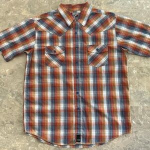 Vintage 2000s Anchor Blue Plaid Short Sleeve Button Up Shirt M 22.5x29